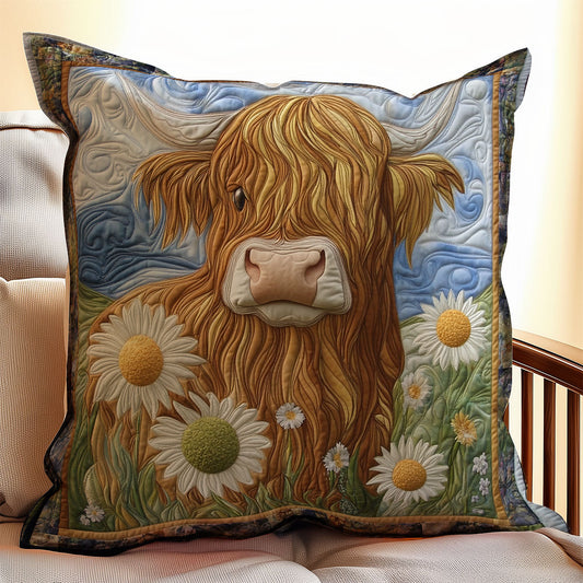 Floral Highland Cow WX0603129CL Quilt Pillow Case