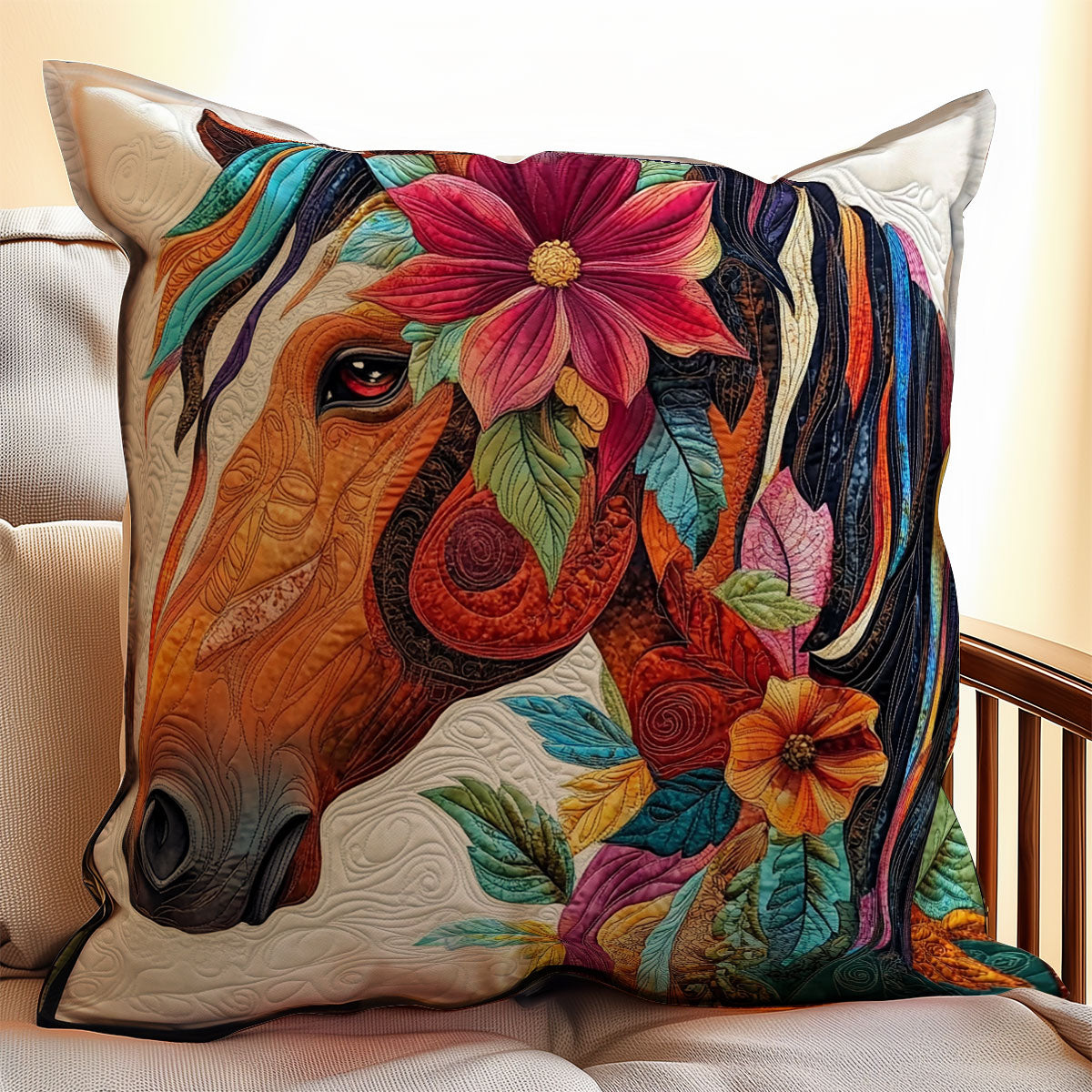 Floral Horse WX1403054CL Quilt Pillow Case