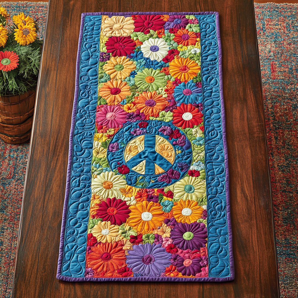 Floral Peace Sign WX0703074CL Quilted Table Runner