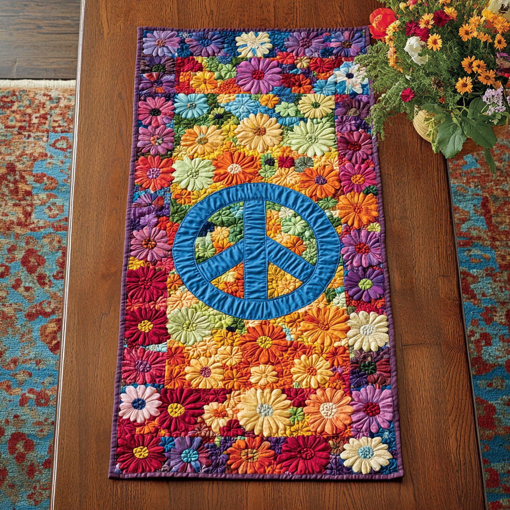 Flower Peace Sign WX0703075CL Quilted Table Runner