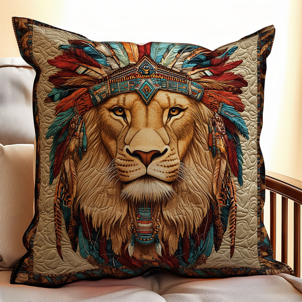 Lion Native American WX1003149CL Quilt Pillow Case