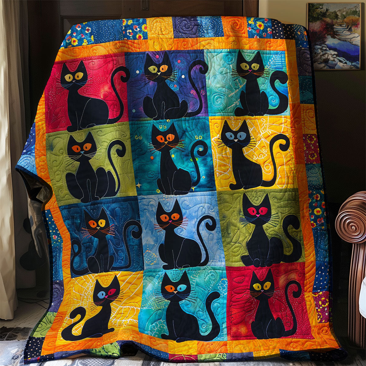 Colorful Black Cat WJ0403006CL Quilt