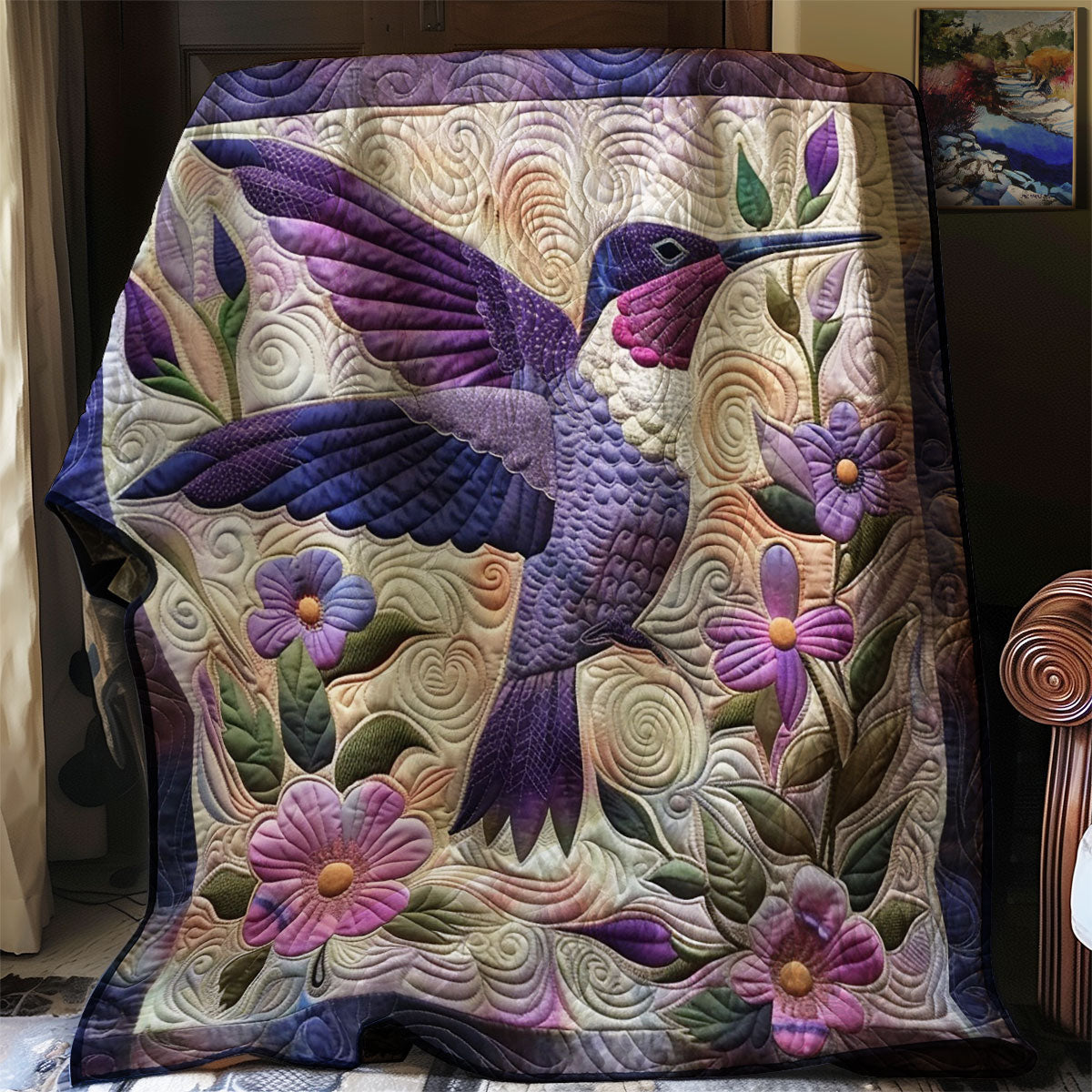 Purple Hummingbird WJ1003018CL Quilt