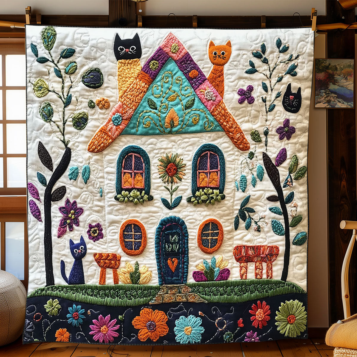 Cozy Cottage Cat WJ1302005CL Quilt