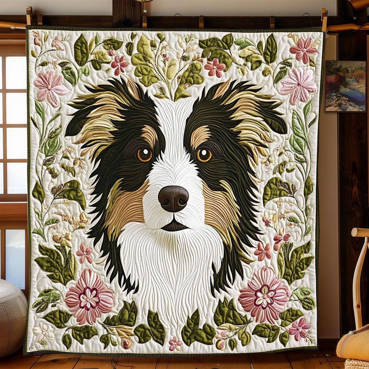 Flower Border Collie WJ1302010CL Quilt