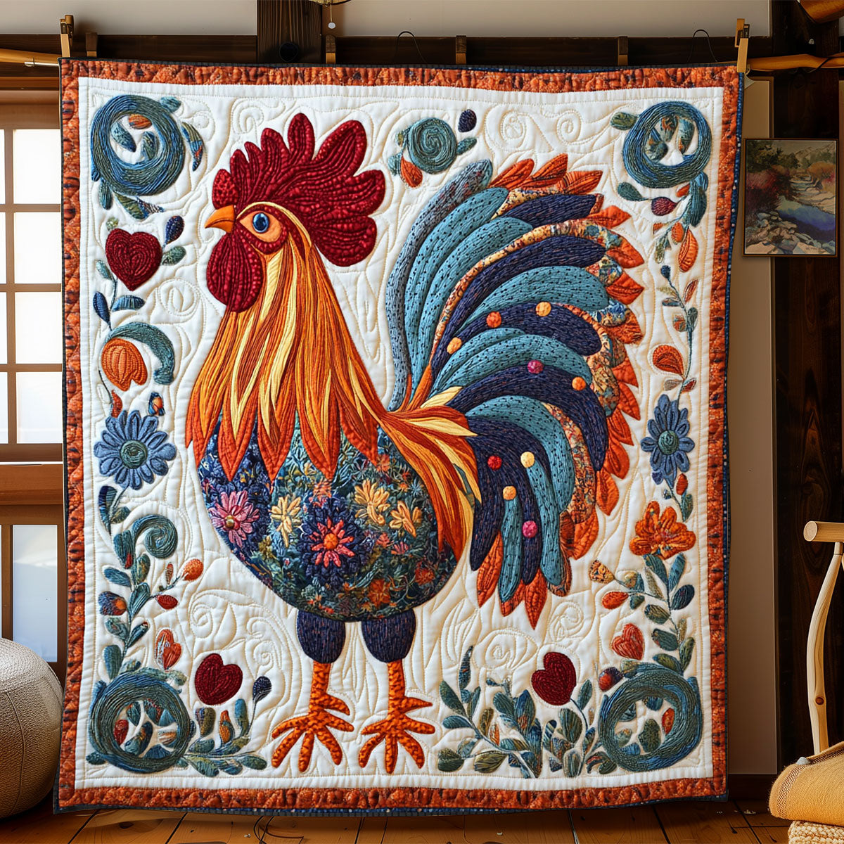 Folk Art Chicken WJ1003010CL Quilt