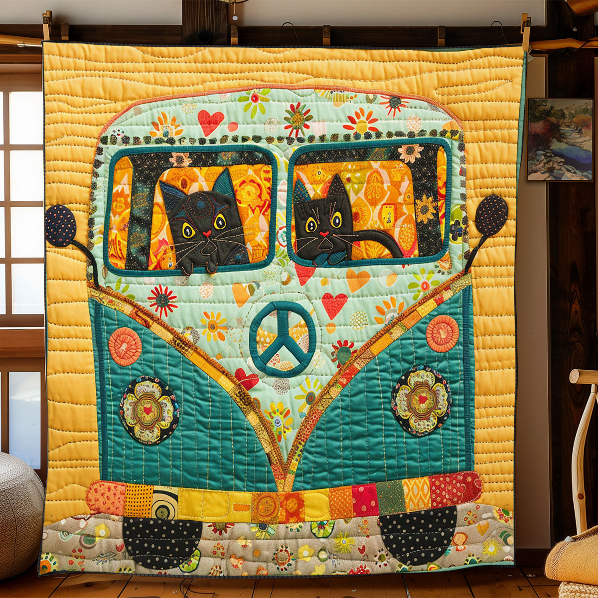 Hippie Van Cat WJ2502012CL Quilt