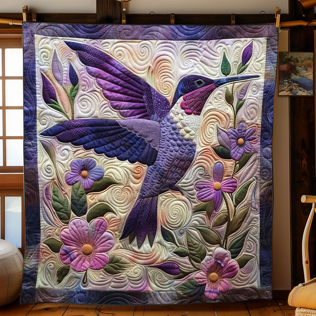 Purple Hummingbird WJ1003018CL Quilt