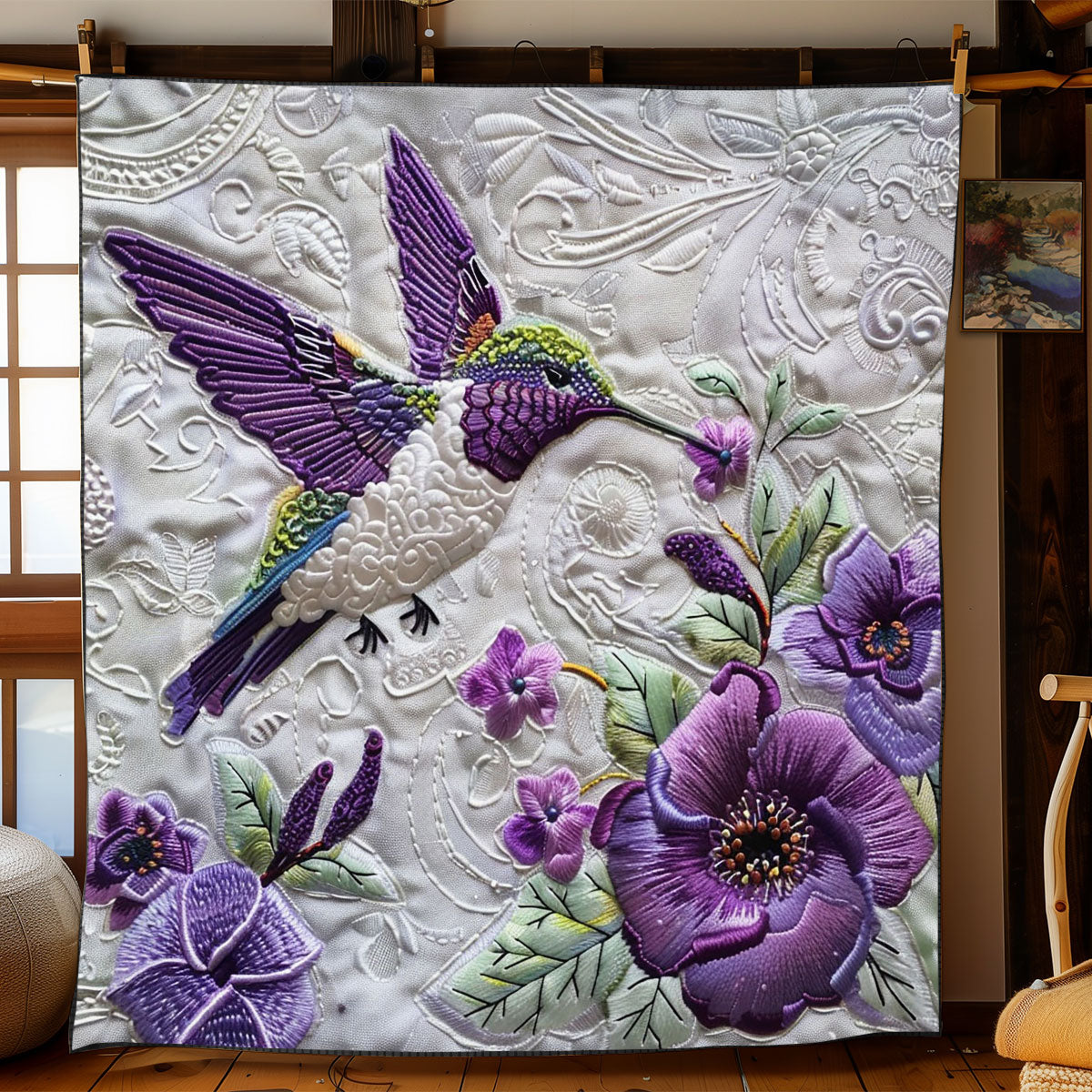 Purple Hummingbird WJ1103017CL Quilt