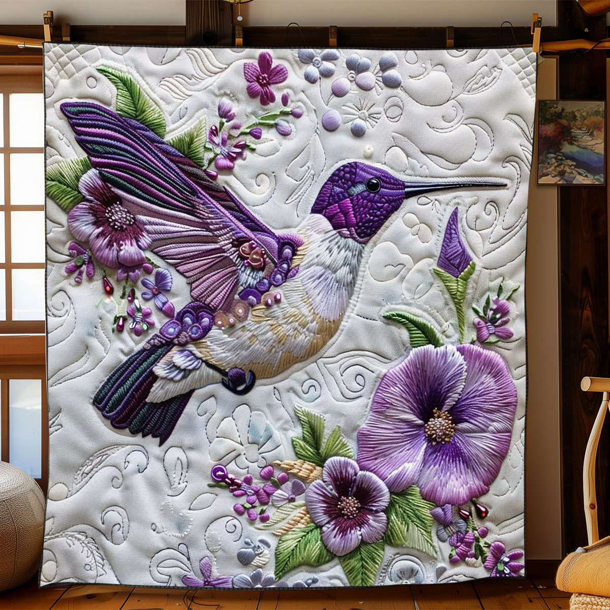 Purple Hummingbird WJ1103018CL Quilt