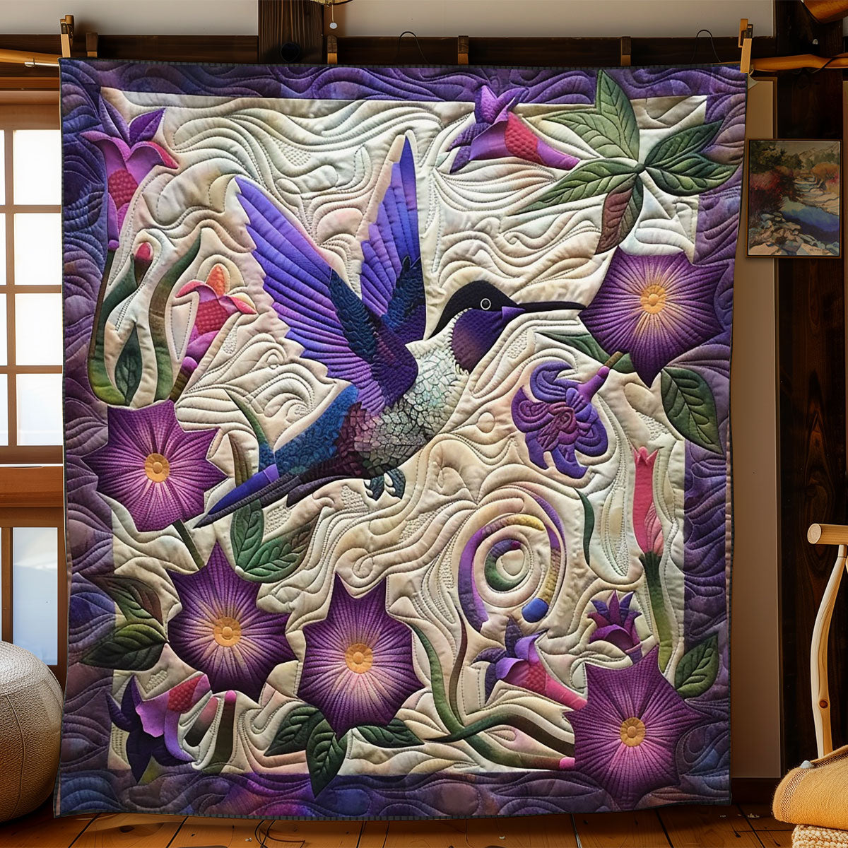 Purple Hummingbird WJ1203025CL Quilt