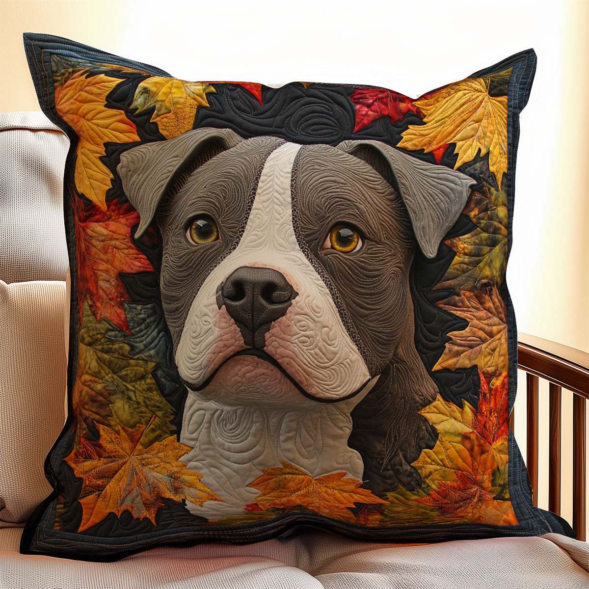 Pitbull Autumn Leaf WX0803137CL Quilt Pillow Case