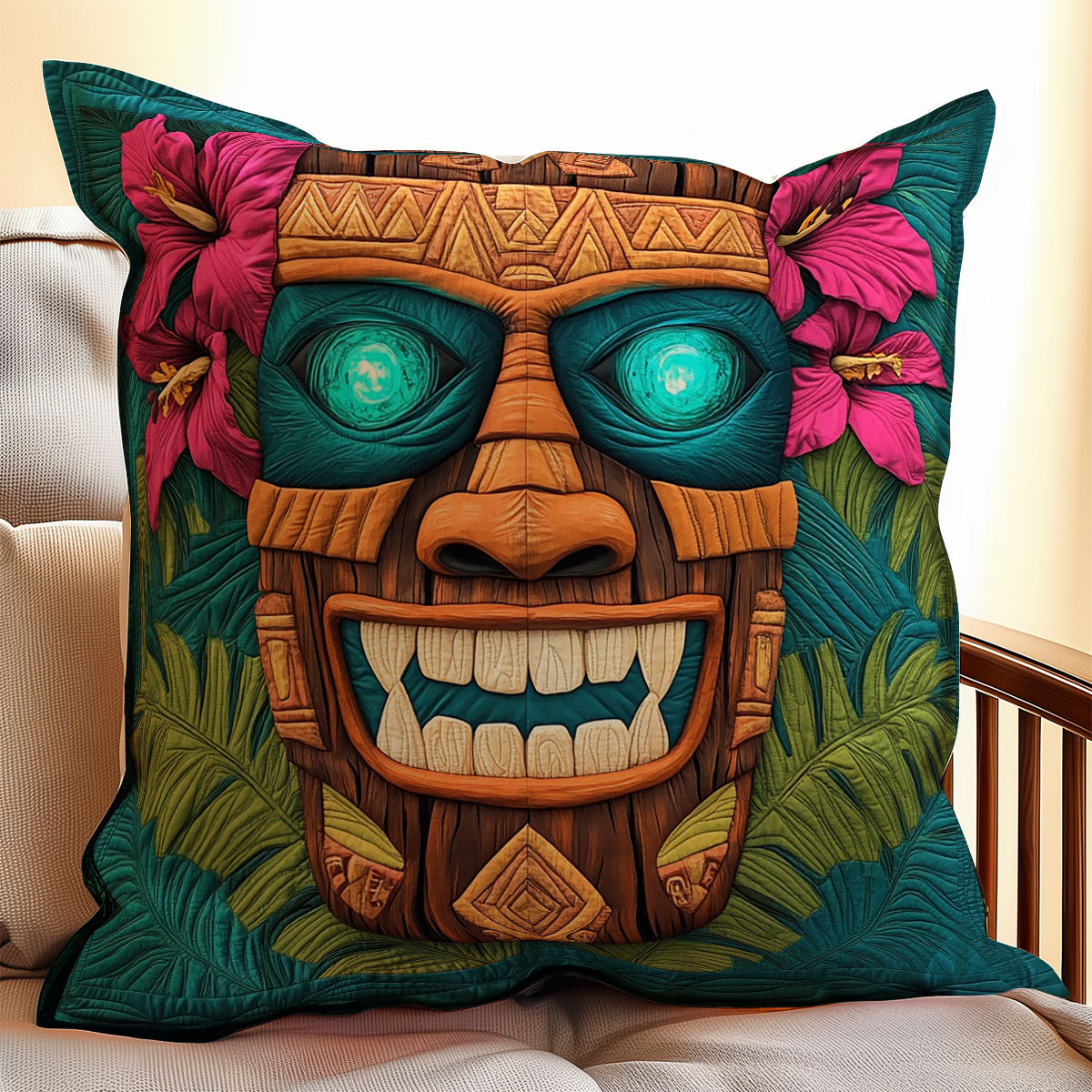 Polynesian Tiki Mask WX1003166CL Quilt Pillow Case