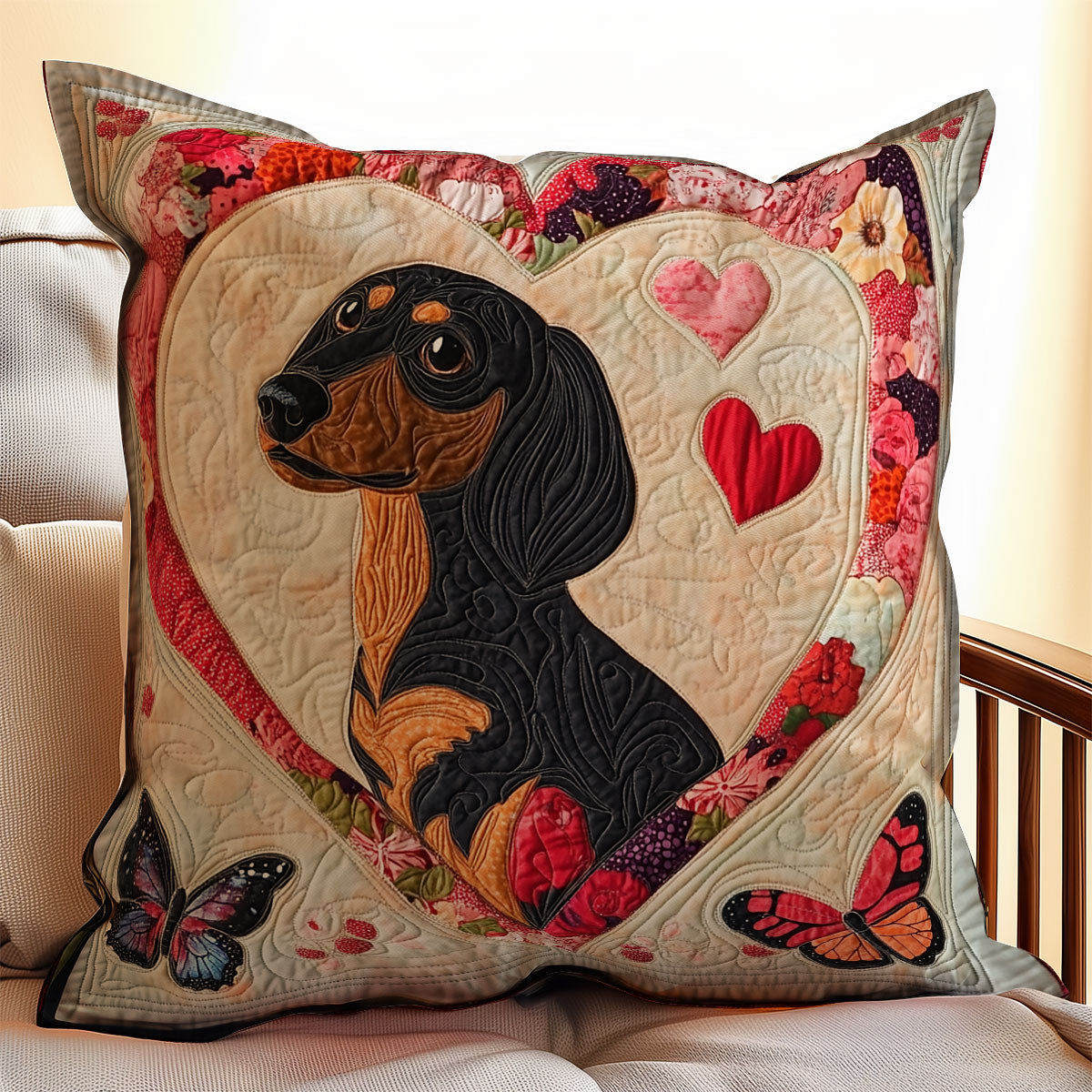 Sweet Dachshund Heart WX0803148CL Quilt Pillow Case