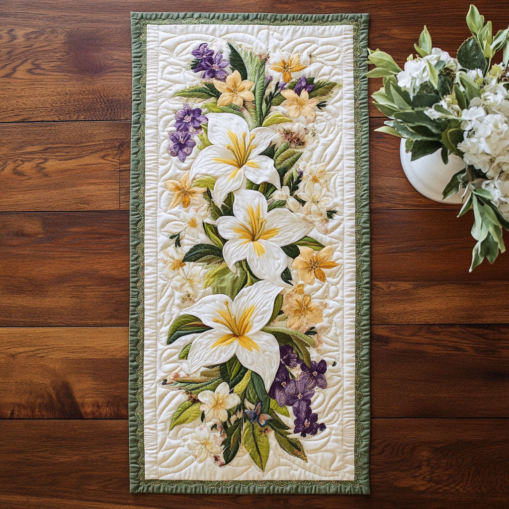 Tranquil Blossoms WX0703091CL Quilted Table Runner